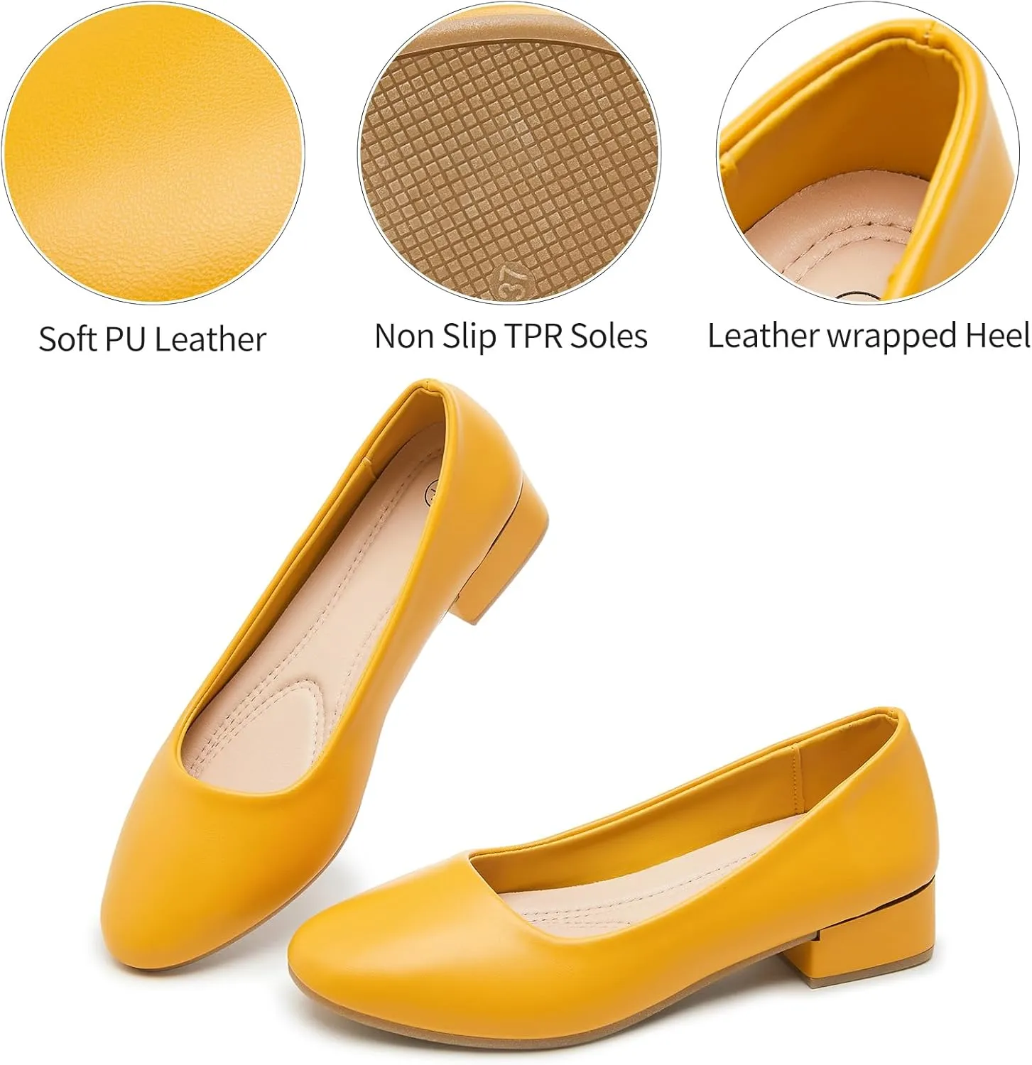 hash bubbie Women's Loafers Slip on Shoes Chunky Low Block Heels Closed Toe Pumps Shoes Office Shoes Ladies Elegant Wedding Dress Shoes