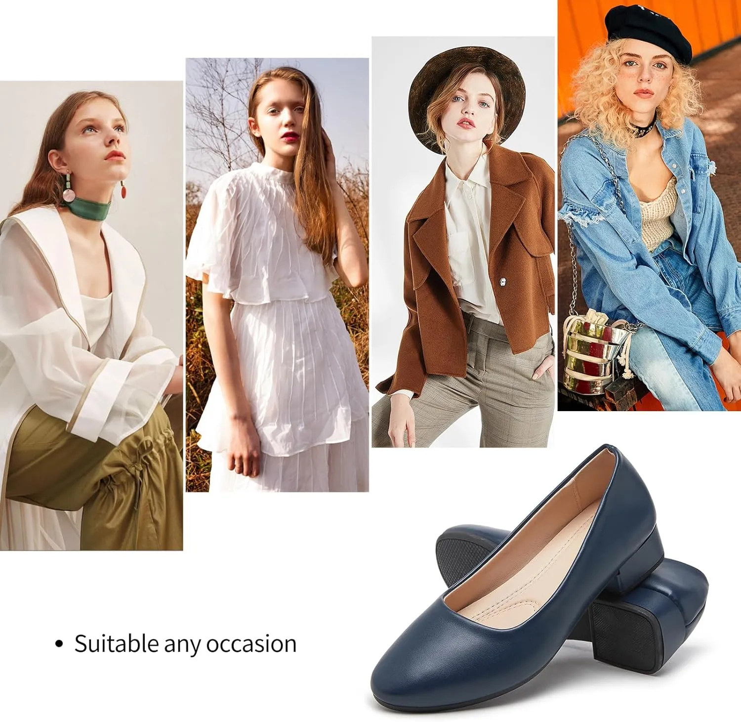 hash bubbie Women's Loafers Slip on Shoes Chunky Low Block Heels Closed Toe Pumps Shoes Office Shoes Ladies Elegant Wedding Dress Shoes