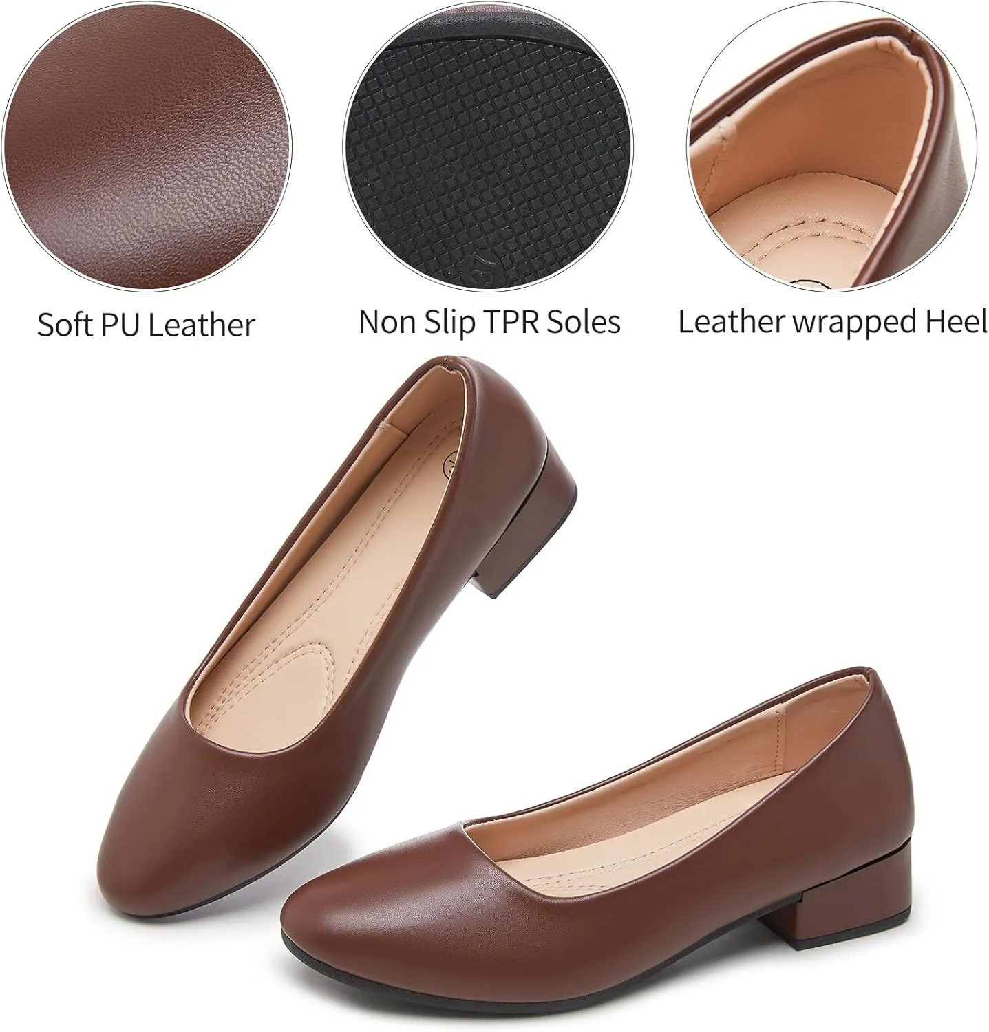 hash bubbie Women's Loafers Slip on Shoes Chunky Low Block Heels Closed Toe Pumps Shoes Office Shoes Ladies Elegant Wedding Dress Shoes