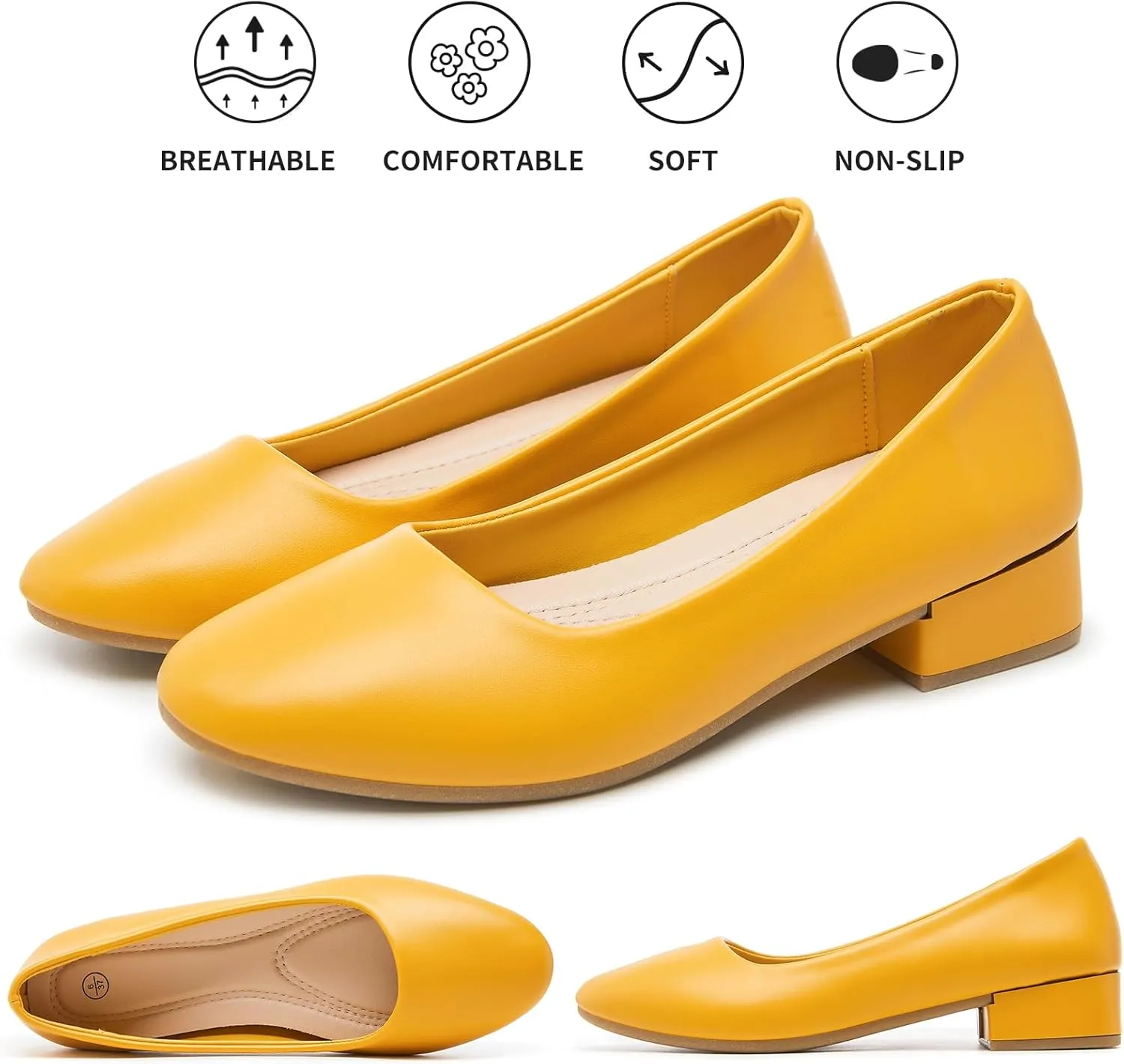 hash bubbie Women's Loafers Slip on Shoes Chunky Low Block Heels Closed Toe Pumps Shoes Office Shoes Ladies Elegant Wedding Dress Shoes