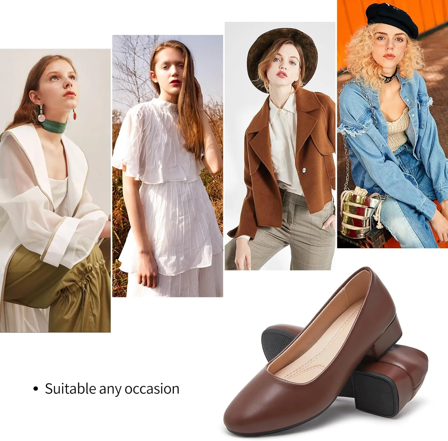 hash bubbie Women's Loafers Slip on Shoes Chunky Low Block Heels Closed Toe Pumps Shoes Office Shoes Ladies Elegant Wedding Dress Shoes