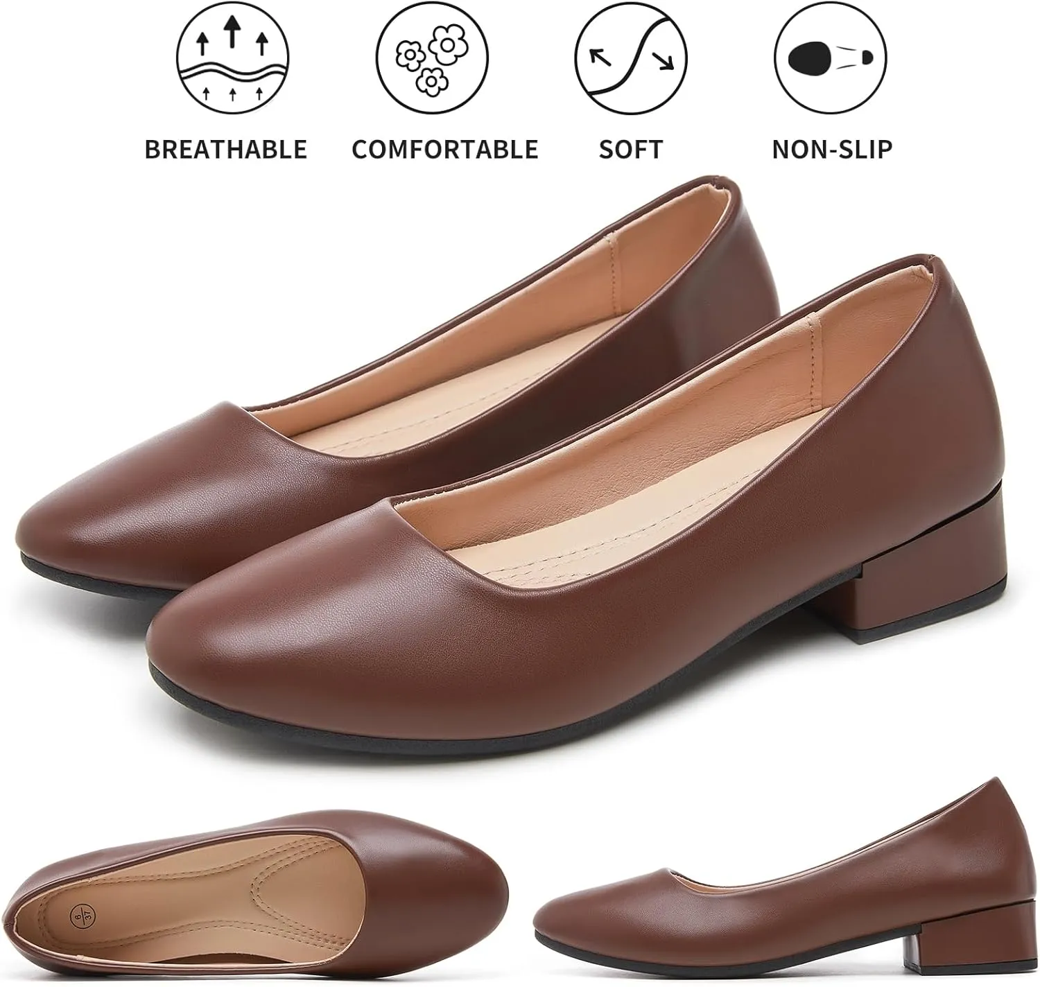 hash bubbie Women's Loafers Slip on Shoes Chunky Low Block Heels Closed Toe Pumps Shoes Office Shoes Ladies Elegant Wedding Dress Shoes