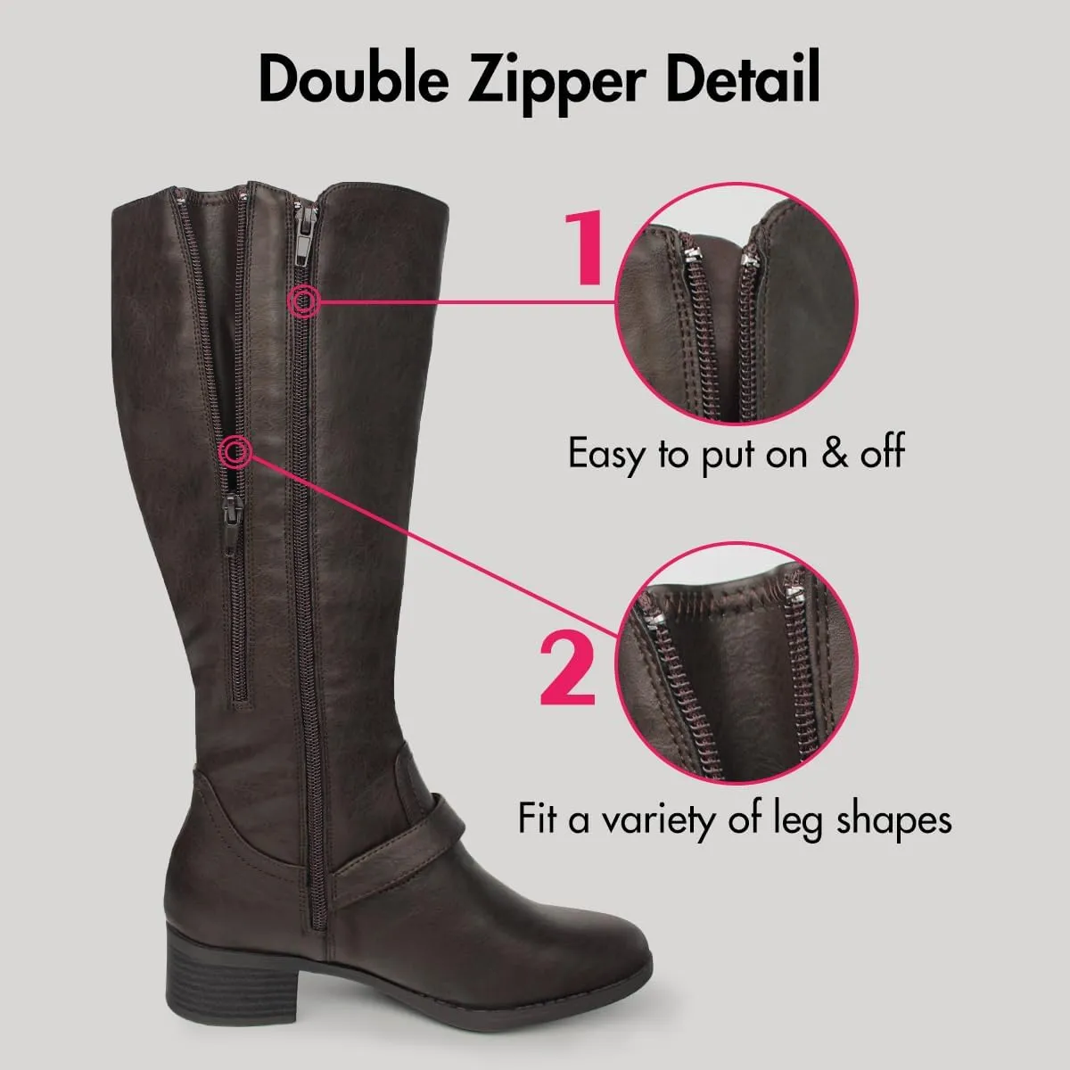 Hawkwell Women's Wide Calf Double Zipper Knee High Riding Boots