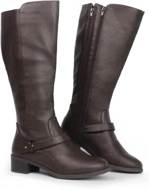 Hawkwell Women's Wide Calf Double Zipper Knee High Riding Boots