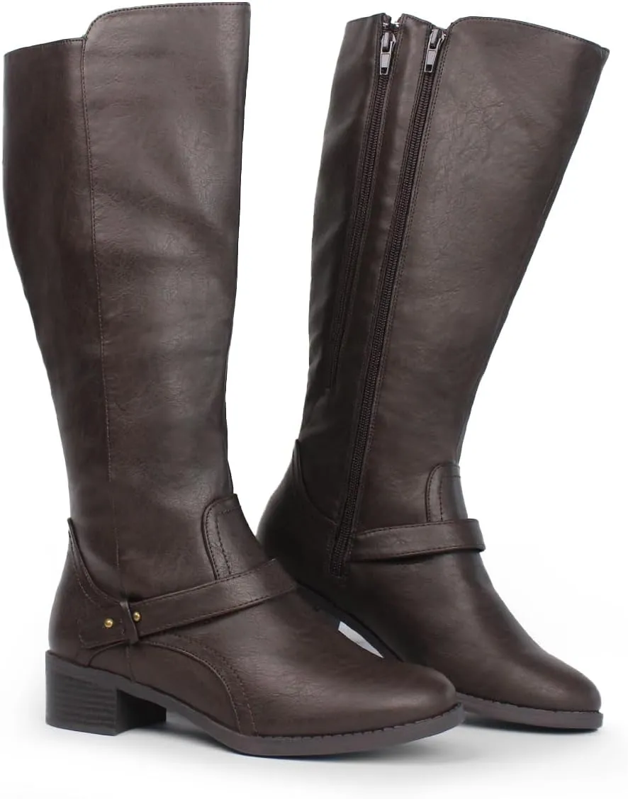 Hawkwell Women's Wide Calf Double Zipper Knee High Riding Boots