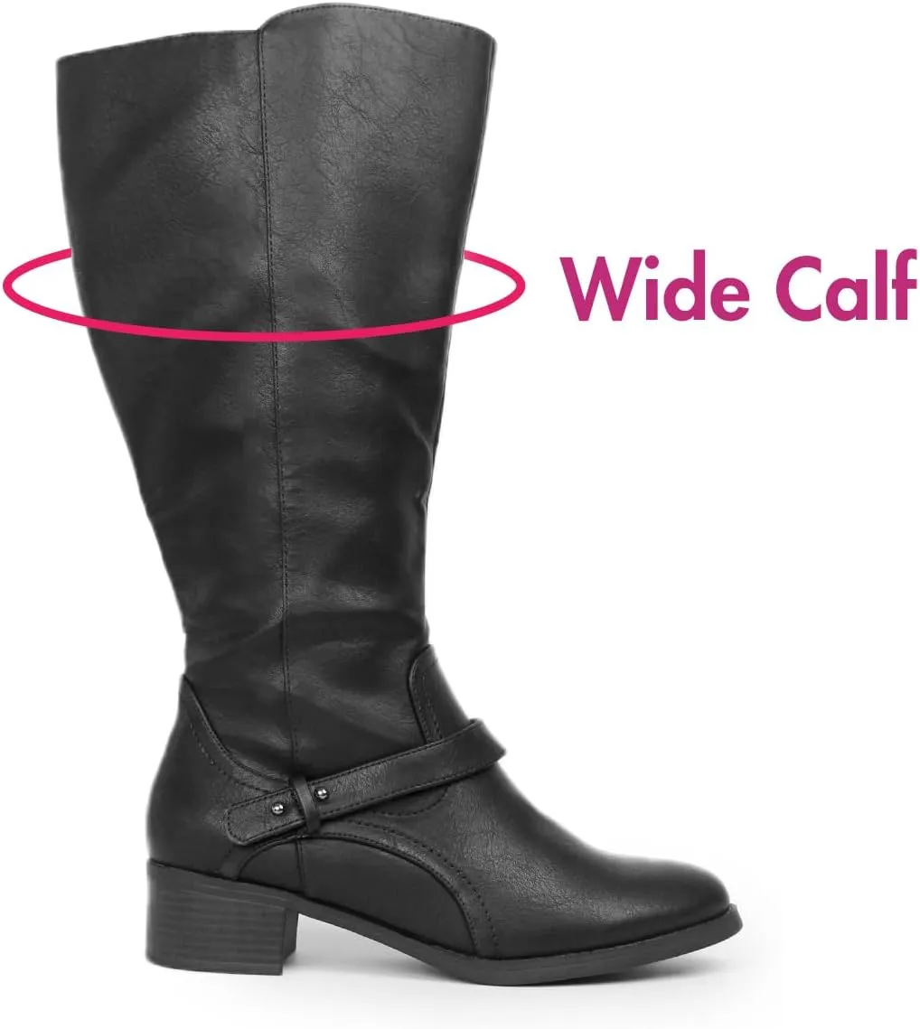 Hawkwell Women's Wide Calf Double Zipper Knee High Riding Boots