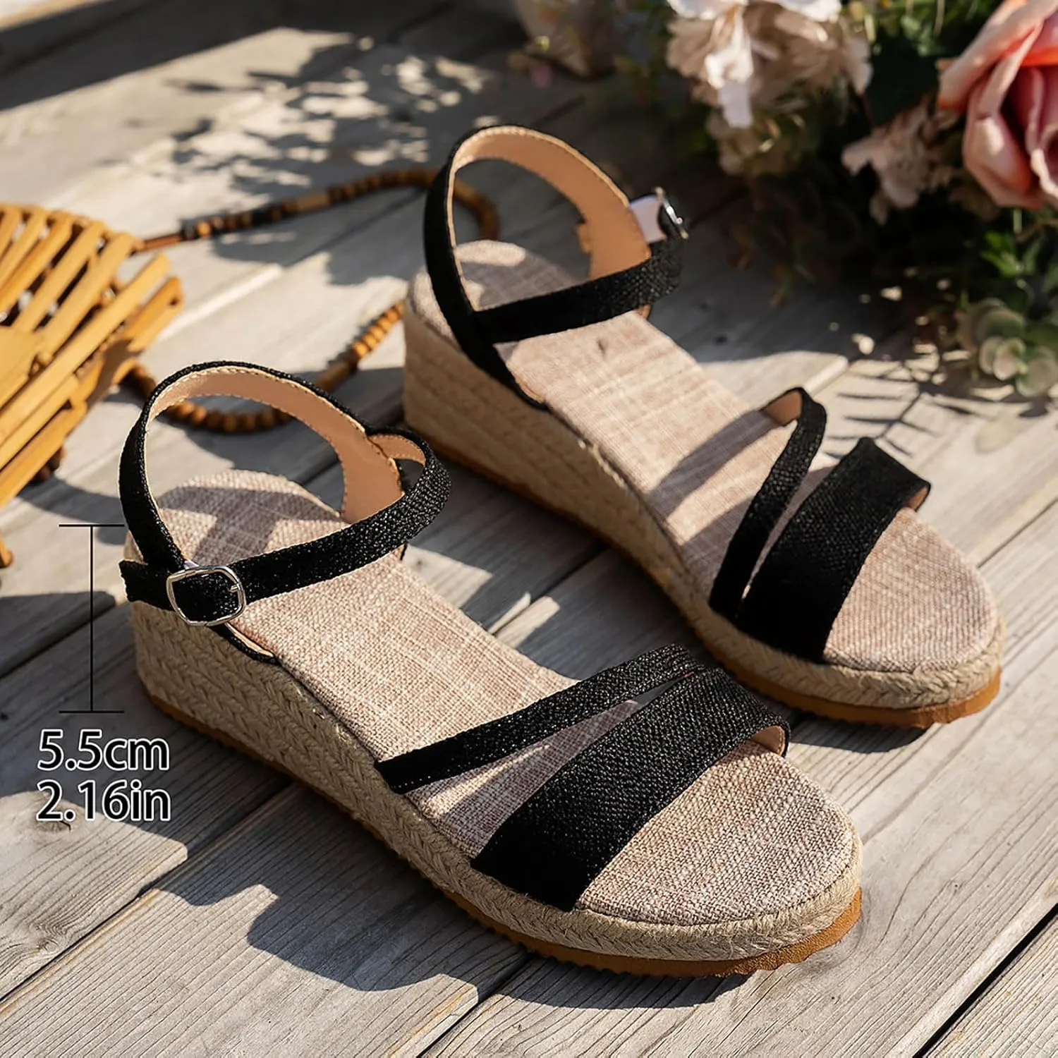 Hbeylia Women's Espadrille Wedge Sandals Ankle Strap Platform Open Toe Wedges Stylish Low Heel Dressy Summer Espadrilles Shoes for Women Comfortable Walking Ankle Strap Buckle Beach Sandals