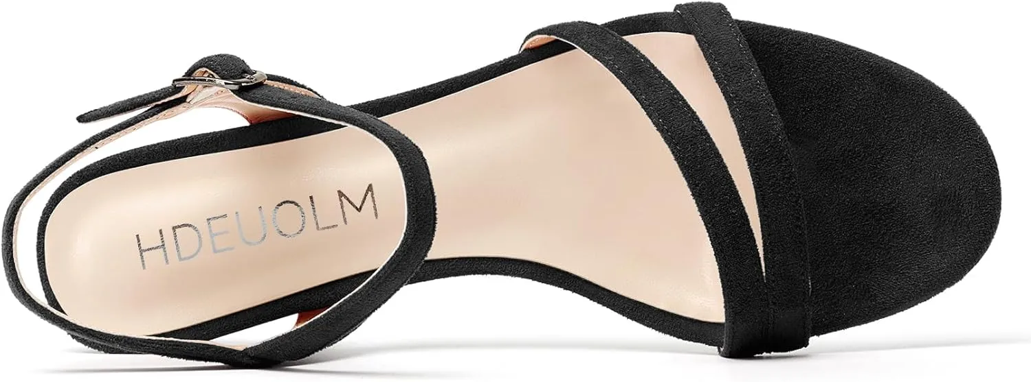 HDEUOLM Womens Low Kitten Heel Open Toe Sandals Ankle Strap Slingback Buckle Wedding Party Dress Summer 1.2 Inches Shoes