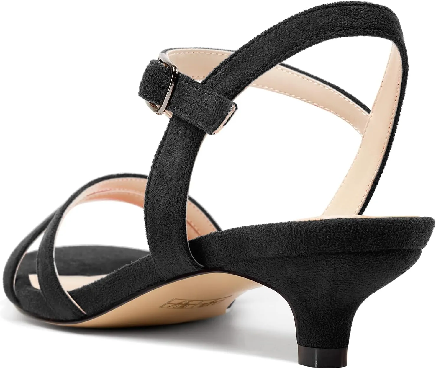 HDEUOLM Womens Low Kitten Heel Open Toe Sandals Ankle Strap Slingback Buckle Wedding Party Dress Summer 1.2 Inches Shoes