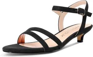 HDEUOLM Womens Low Kitten Heel Open Toe Sandals Ankle Strap Slingback Buckle Wedding Party Dress Summer 1.2 Inches Shoes