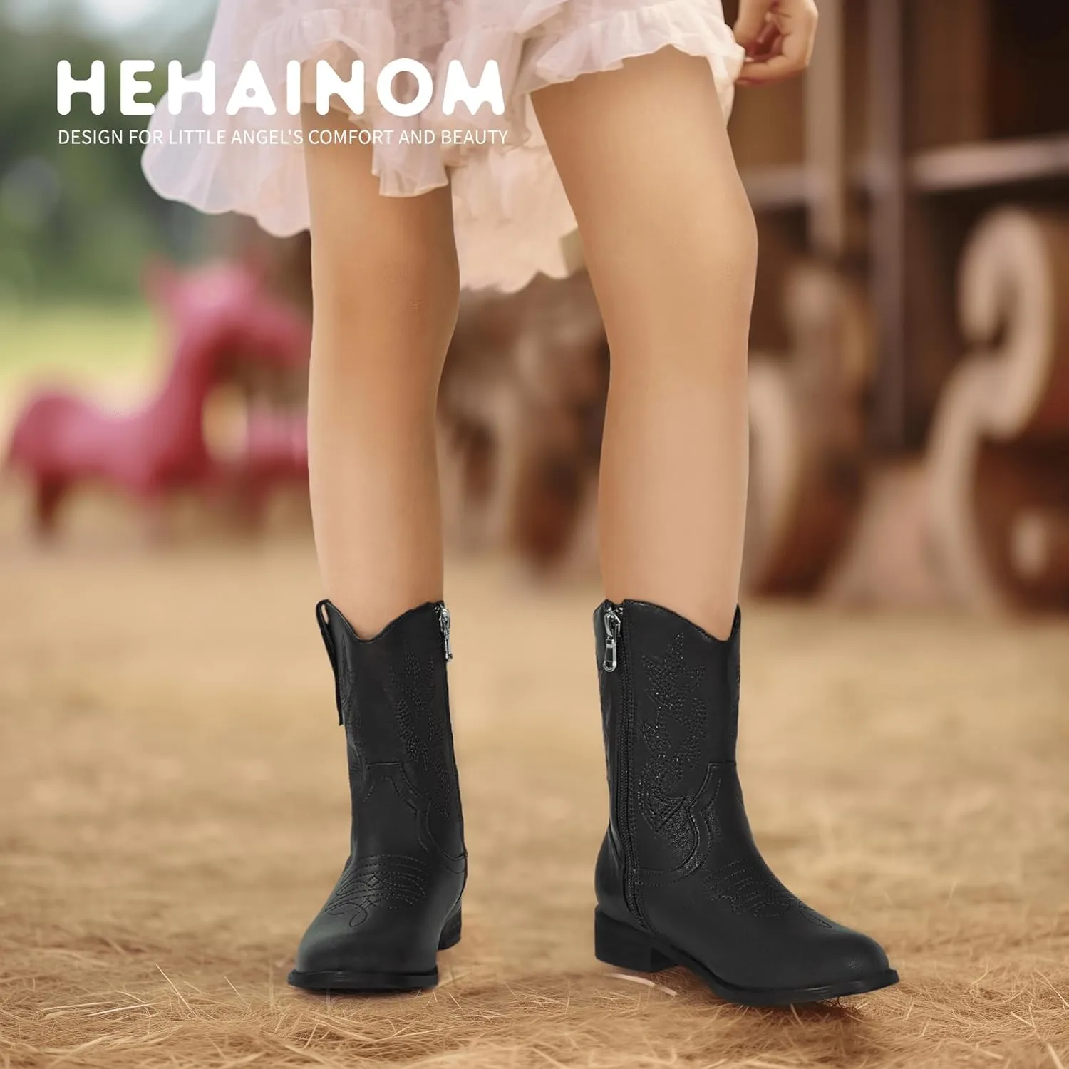 Hehainom Girls Cowboy Cowgirl Boots Boys Kids Toddler Western Mid Calf Zipper Riding Boots for Little Kid Big Kid