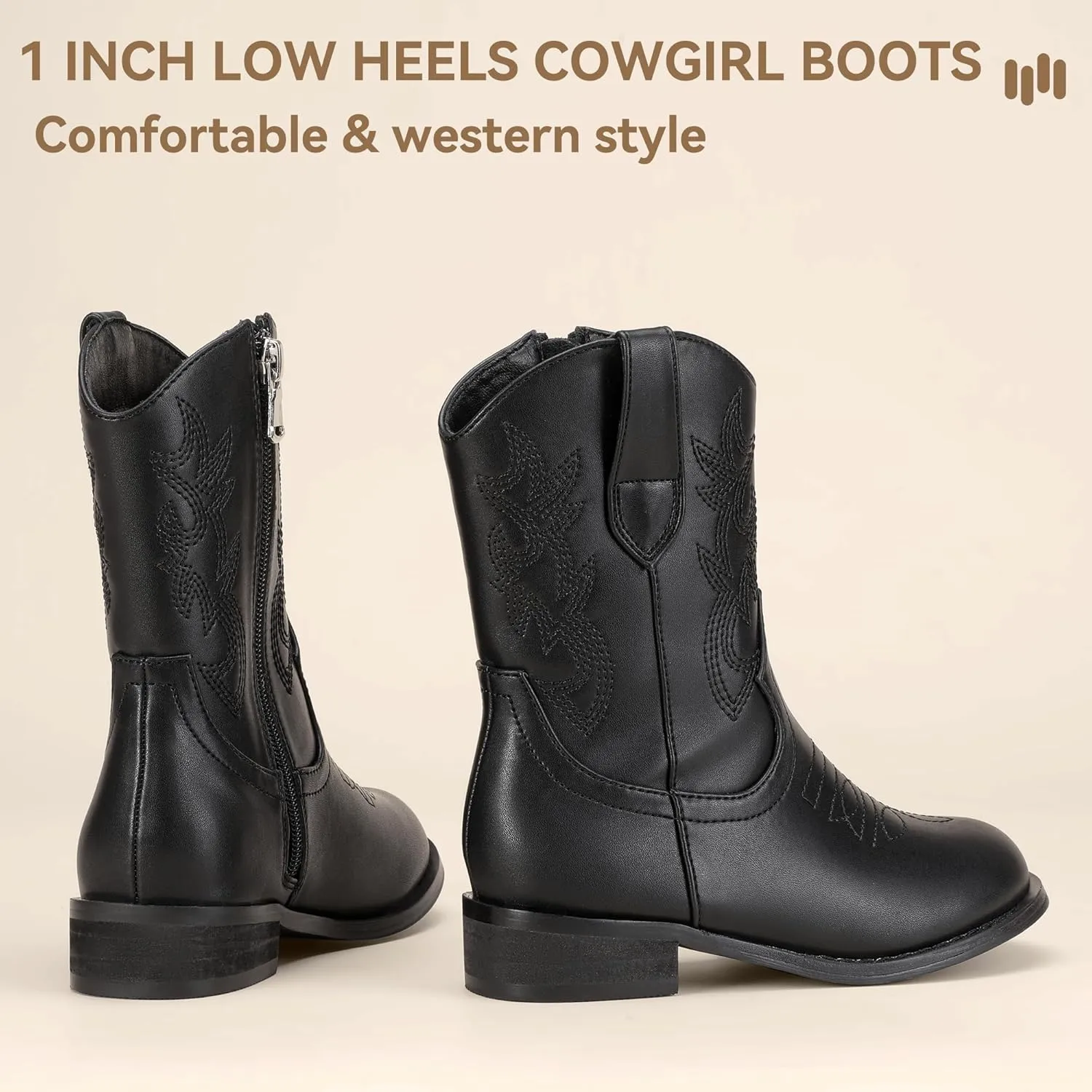 Hehainom Girls Cowboy Cowgirl Boots Boys Kids Toddler Western Mid Calf Zipper Riding Boots for Little Kid Big Kid