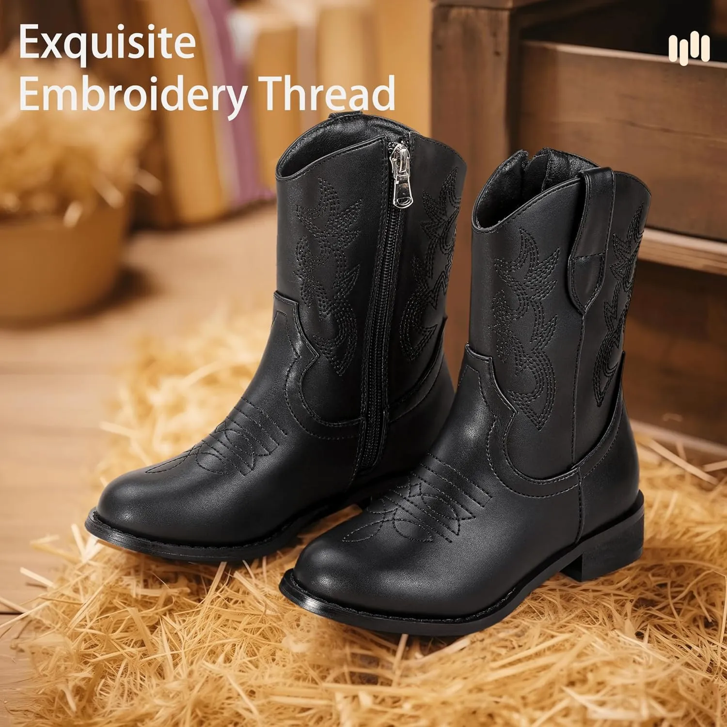 Hehainom Girls Cowboy Cowgirl Boots Boys Kids Toddler Western Mid Calf Zipper Riding Boots for Little Kid Big Kid