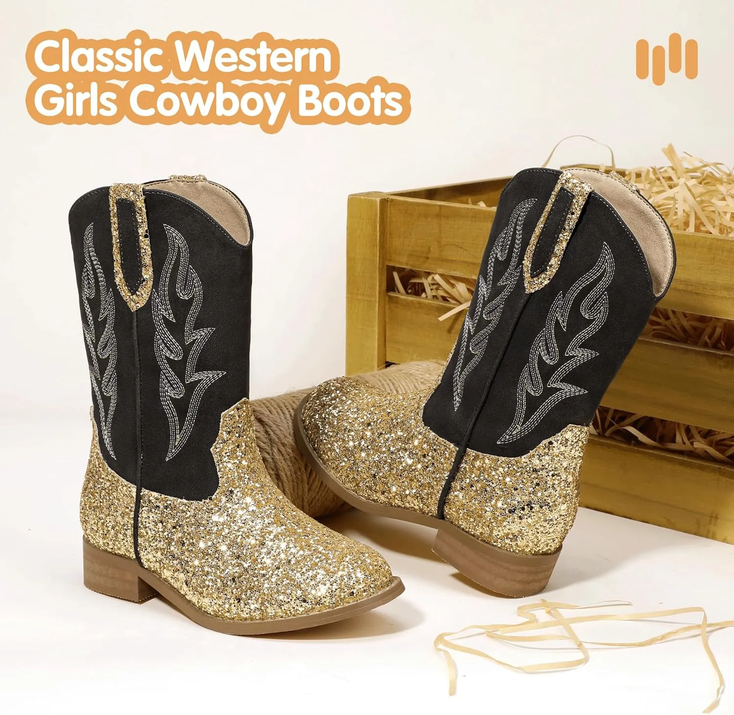 Hehainom Girls Cowgirl Boots for Toddler Cowgirl Booties Little Big Kids Western Mid Calf Riding Shoes Boys Cowboy Boots