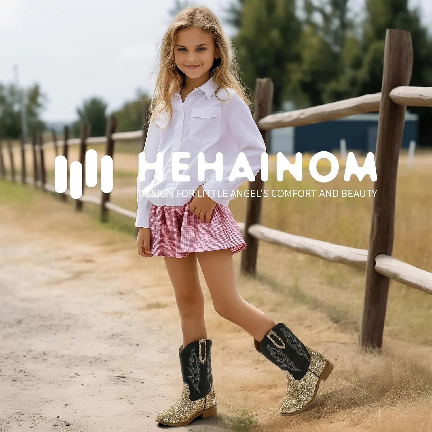 Hehainom Girls Cowgirl Boots for Toddler Cowgirl Booties Little Big Kids Western Mid Calf Riding Shoes Boys Cowboy Boots