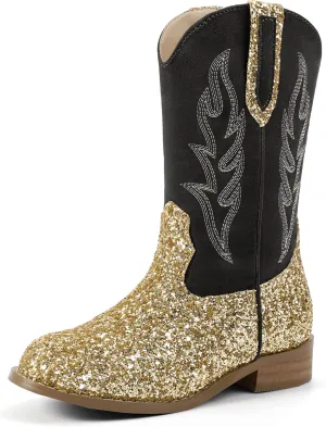 Hehainom Girls Cowgirl Boots for Toddler Cowgirl Booties Little Big Kids Western Mid Calf Riding Shoes Boys Cowboy Boots