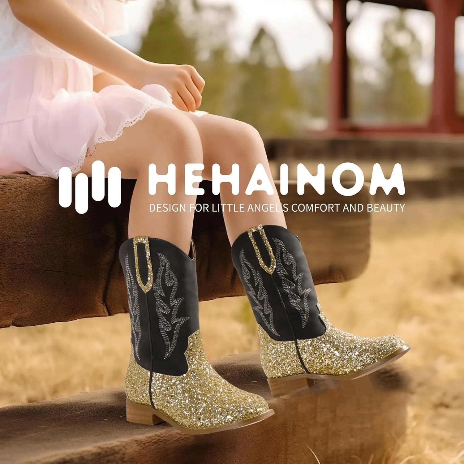 Hehainom Girls Cowgirl Boots for Toddler Cowgirl Booties Little Big Kids Western Mid Calf Riding Shoes Boys Cowboy Boots