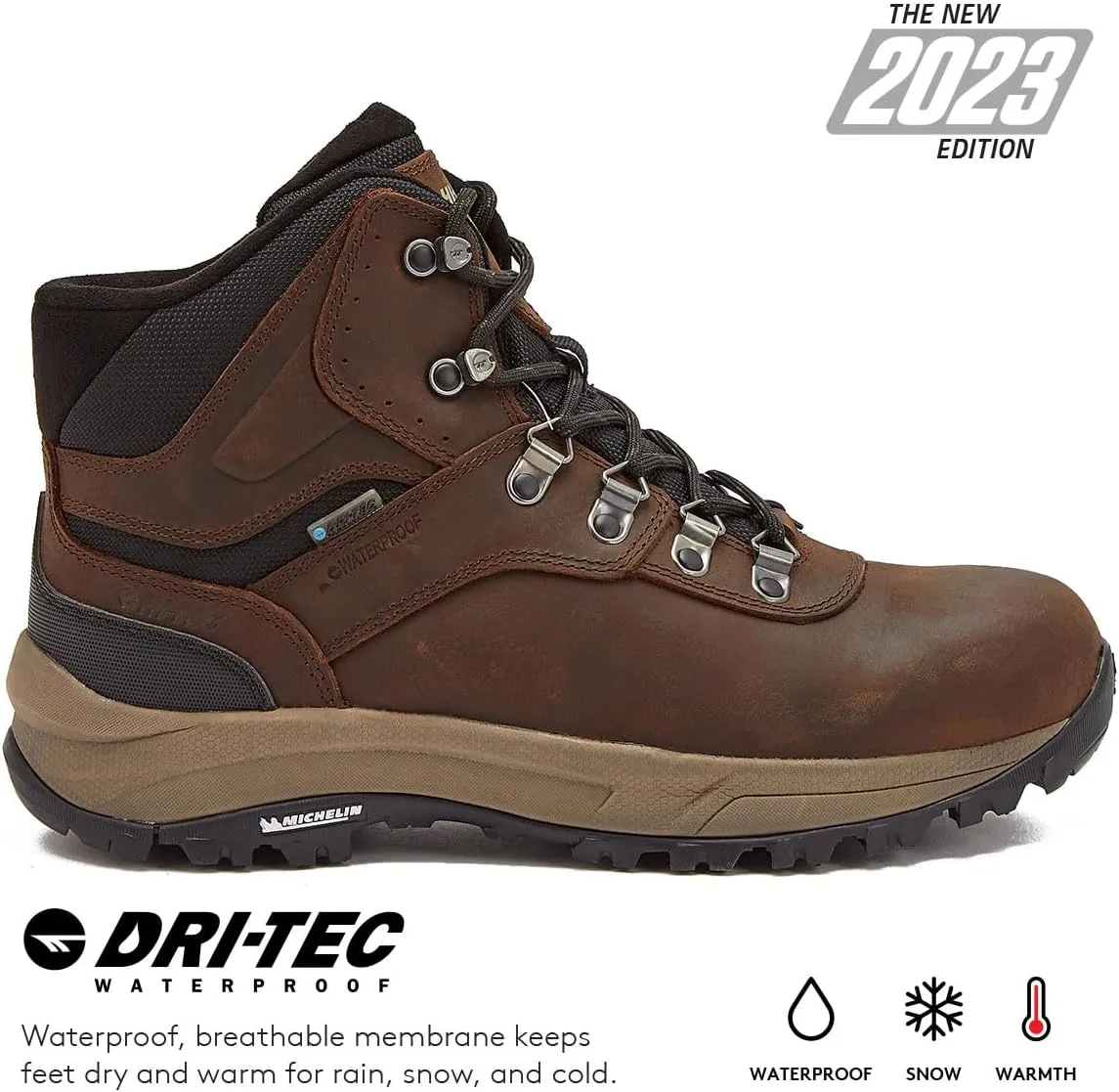 HI-TEC Men's Altitude VI I Waterproof Leather Hiking Boots - Black or Brown, Medium or Extra Wide