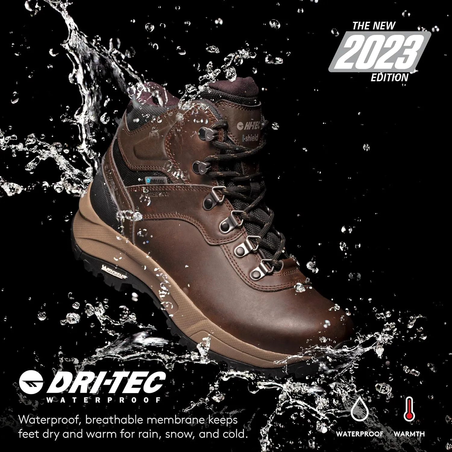 HI-TEC Men's Altitude VI I Waterproof Leather Hiking Boots - Black or Brown, Medium or Extra Wide