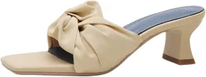 High Heels Chic Black Summer Slippers Women's Chiffon Square Toe High-Heeled Sandals Lightweight Comfort