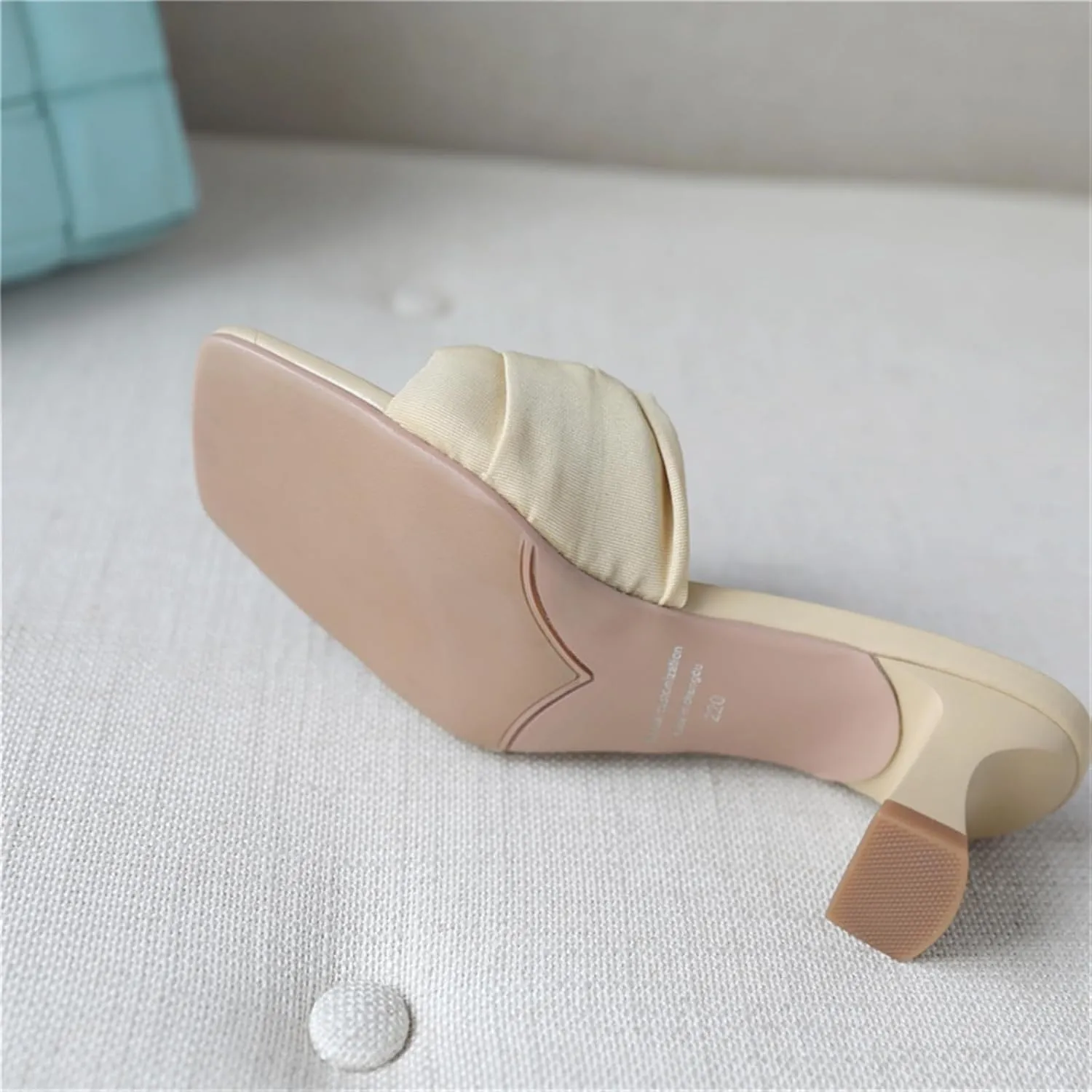 High Heels Chic Black Summer Slippers Women's Chiffon Square Toe High-Heeled Sandals Lightweight Comfort