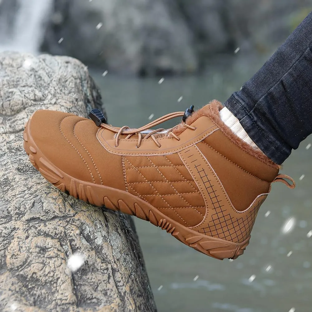 HiGropcore Barefoot Snow Boots for Women Men, Warm Fur Lined Water Repellent Winter Barefoot Shoes, Wide Toe Box Lightweight Outdoor Ankle Boots
