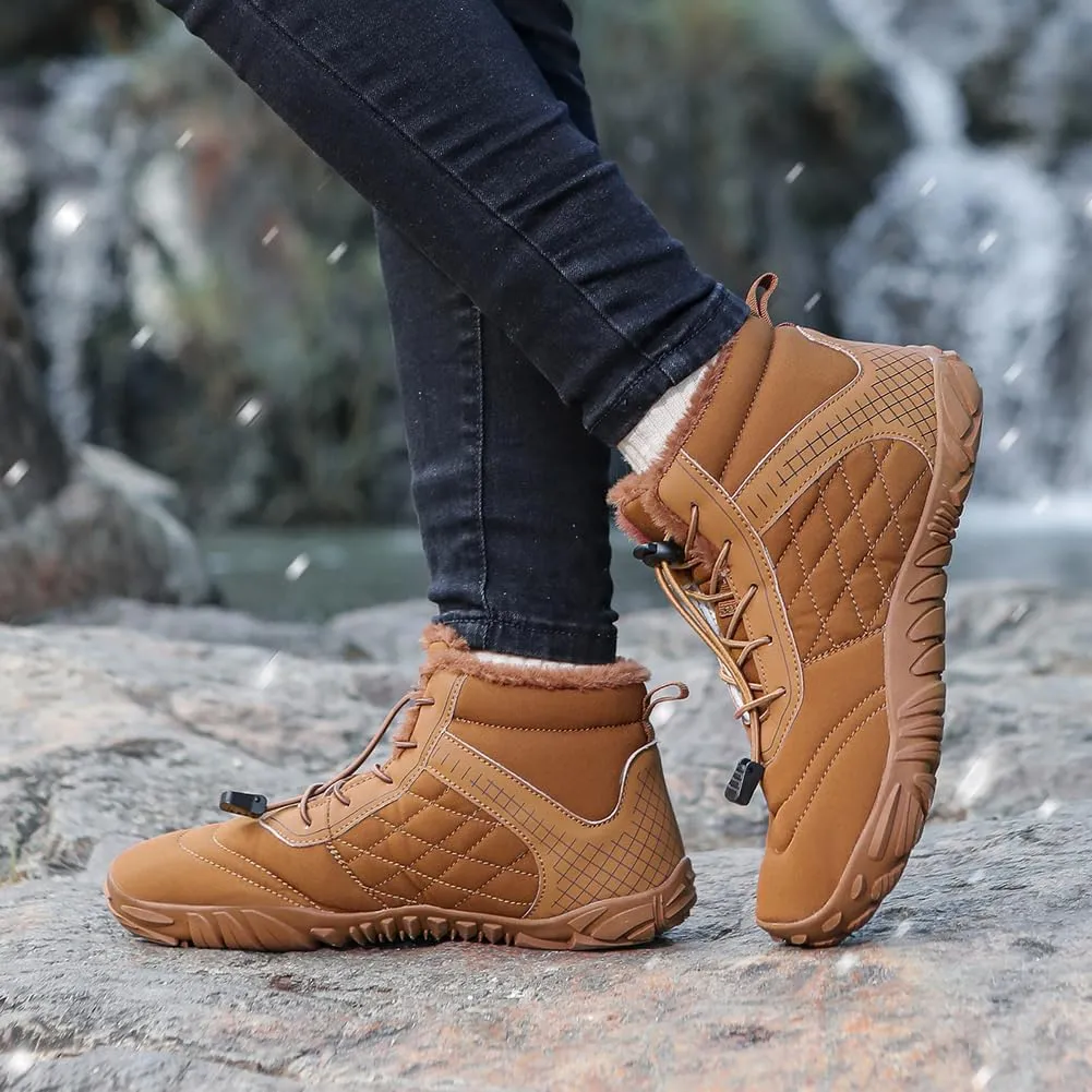 HiGropcore Barefoot Snow Boots for Women Men, Warm Fur Lined Water Repellent Winter Barefoot Shoes, Wide Toe Box Lightweight Outdoor Ankle Boots