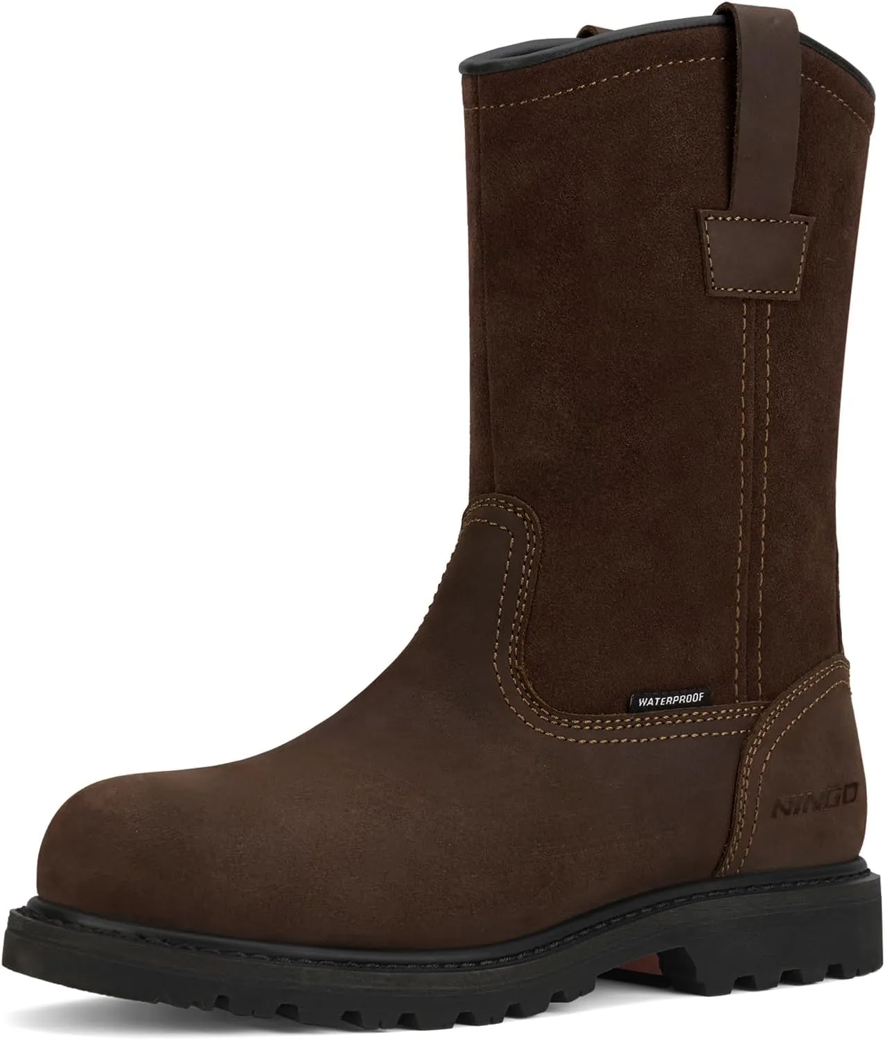 HISEA NINGO Mens Steel/Soft Toe Work Boots, 100% Waterproof Wellington Boots Shoes with Full-grain Leather, Oil Slip Resistant, Hazard Protection, Pull on Work Boots for Men, for Construction, Farming