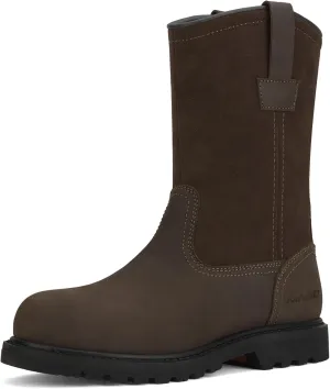 HISEA NINGO Mens Steel/Soft Toe Work Boots, 100% Waterproof Wellington Boots Shoes with Full-grain Leather, Oil Slip Resistant, Hazard Protection, Pull on Work Boots for Men, for Construction, Farming