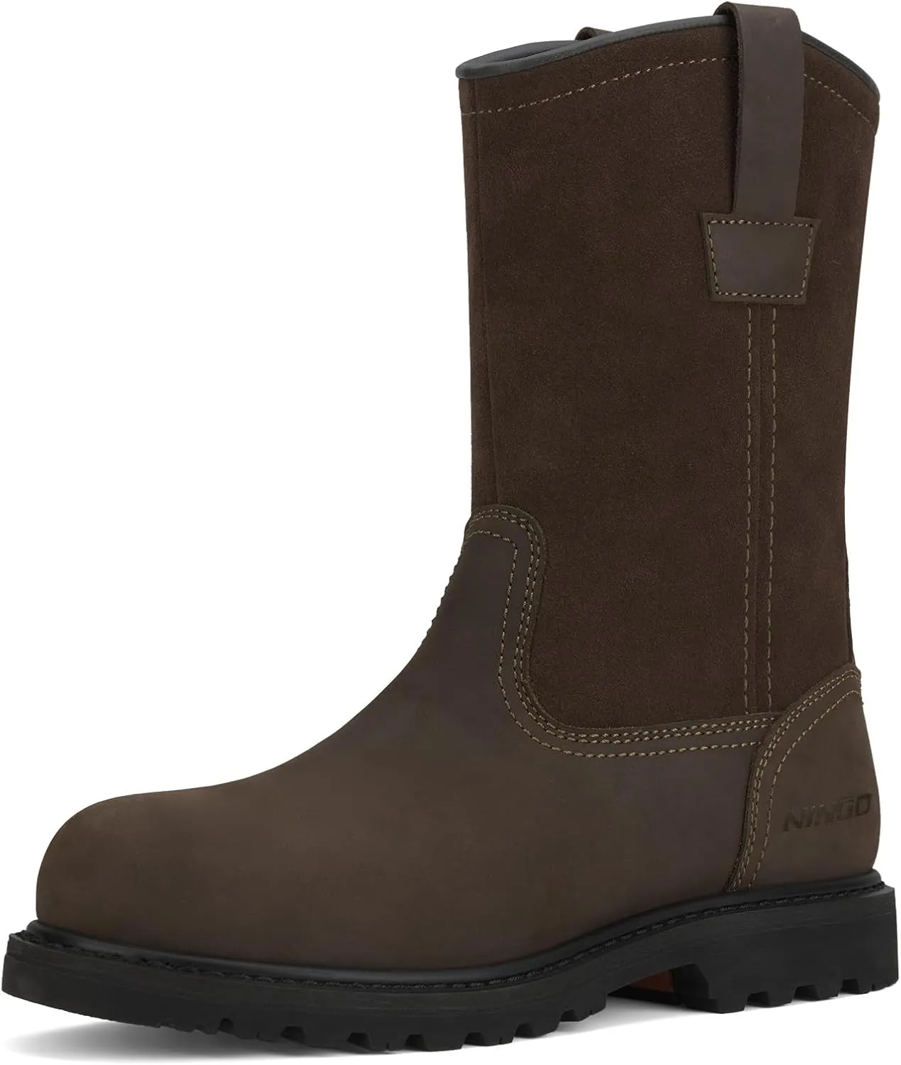 HISEA NINGO Mens Steel/Soft Toe Work Boots, 100% Waterproof Wellington Boots Shoes with Full-grain Leather, Oil Slip Resistant, Hazard Protection, Pull on Work Boots for Men, for Construction, Farming