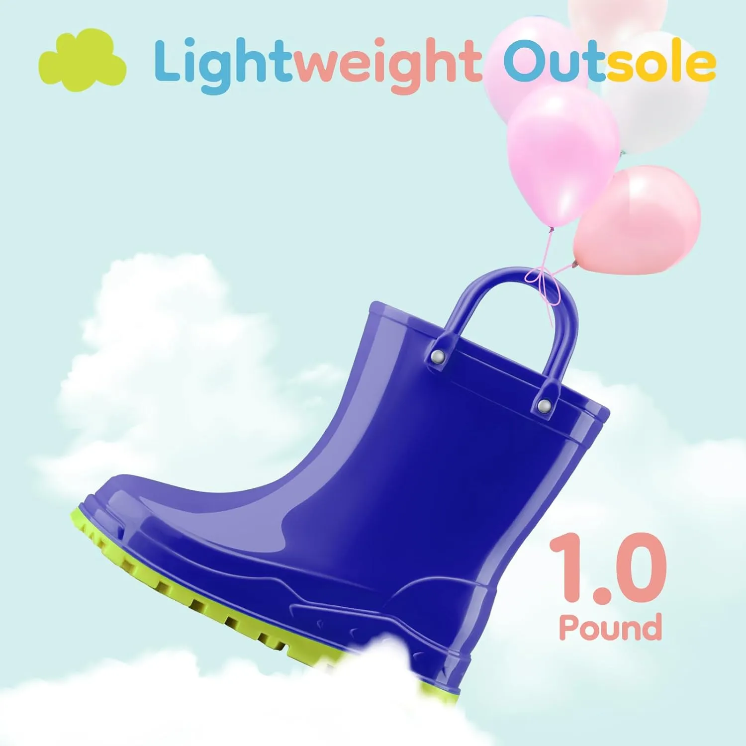 HISEA Toddler Kids Rain Boots for Boys Girls, Waterproof Rubber Boots with Easy-On Handles, Seamless Soft PVC Rainboots Lightweight Mud Shoes for Water Beach Outdoor Playing (Toddler/Little Kid/Big Kid)