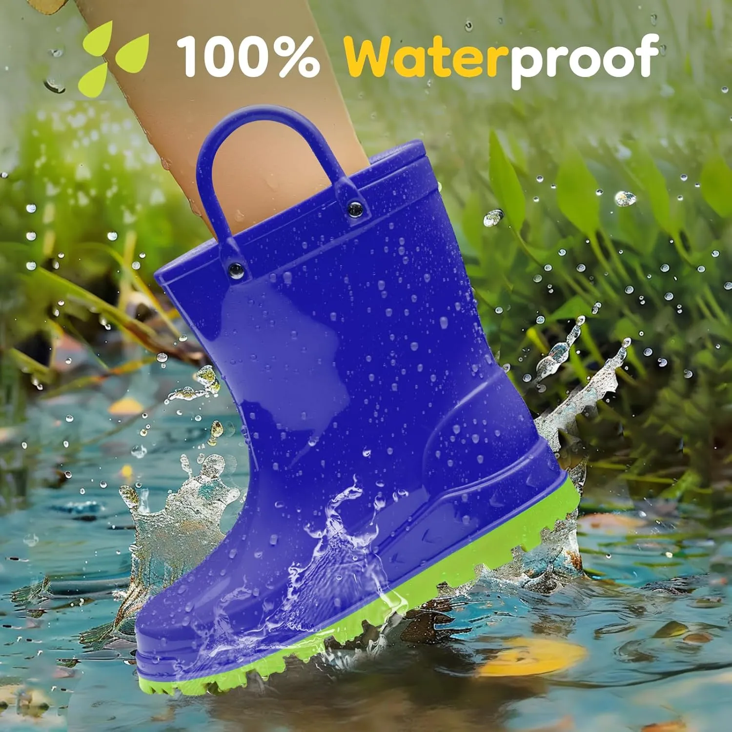 HISEA Toddler Kids Rain Boots for Boys Girls, Waterproof Rubber Boots with Easy-On Handles, Seamless Soft PVC Rainboots Lightweight Mud Shoes for Water Beach Outdoor Playing (Toddler/Little Kid/Big Kid)
