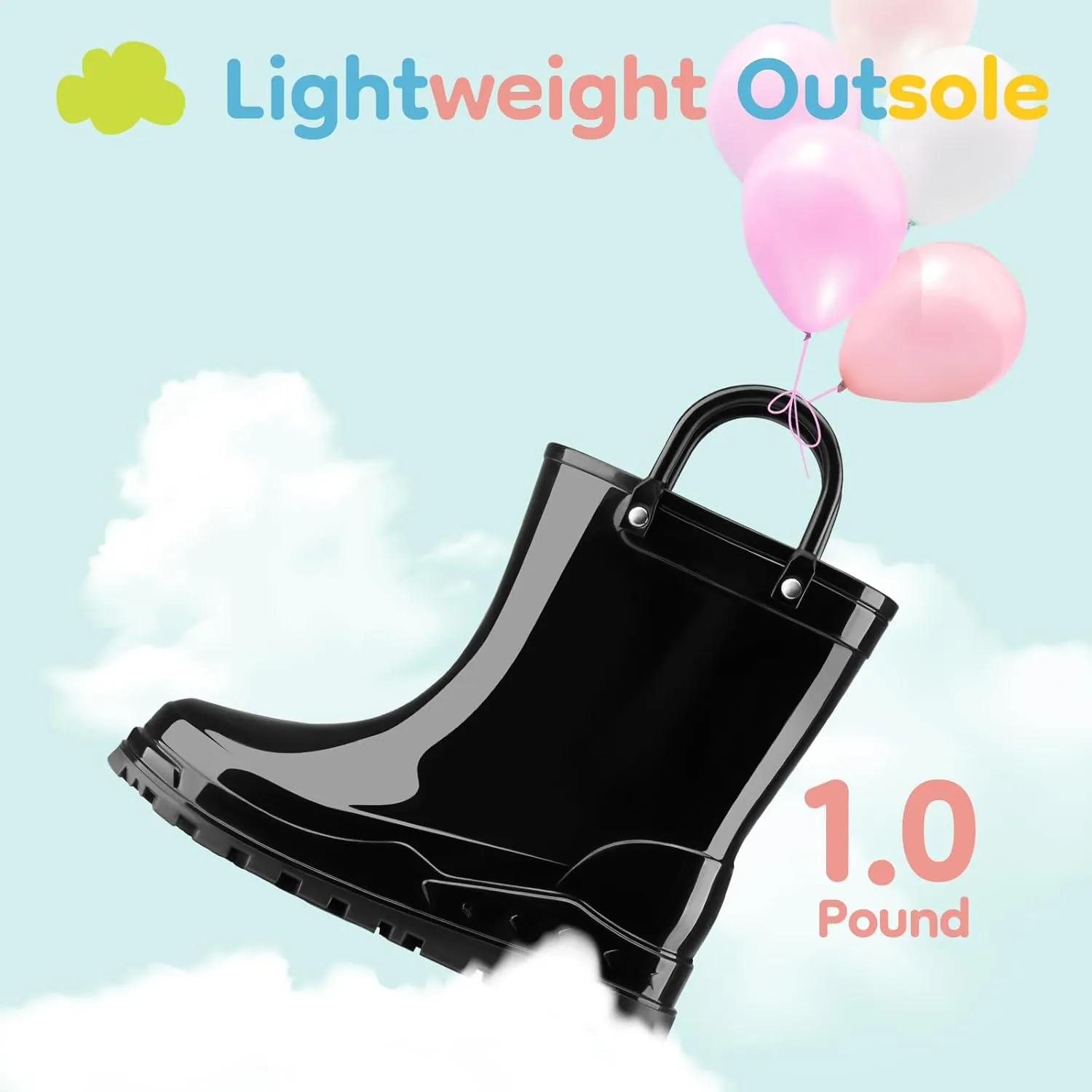 HISEA Toddler Kids Rain Boots for Boys Girls, Waterproof Rubber Boots with Easy-On Handles, Seamless Soft PVC Rainboots Lightweight Mud Shoes for Water Beach Outdoor Playing (Toddler/Little Kid/Big Kid)