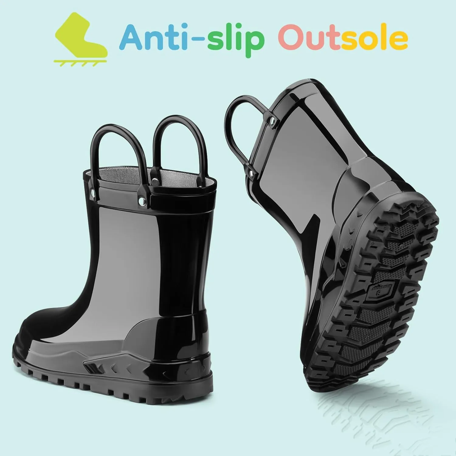 HISEA Toddler Kids Rain Boots for Boys Girls, Waterproof Rubber Boots with Easy-On Handles, Seamless Soft PVC Rainboots Lightweight Mud Shoes for Water Beach Outdoor Playing (Toddler/Little Kid/Big Kid)