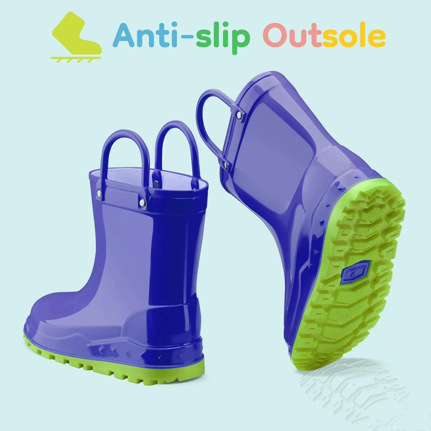 HISEA Toddler Kids Rain Boots for Boys Girls, Waterproof Rubber Boots with Easy-On Handles, Seamless Soft PVC Rainboots Lightweight Mud Shoes for Water Beach Outdoor Playing (Toddler/Little Kid/Big Kid)