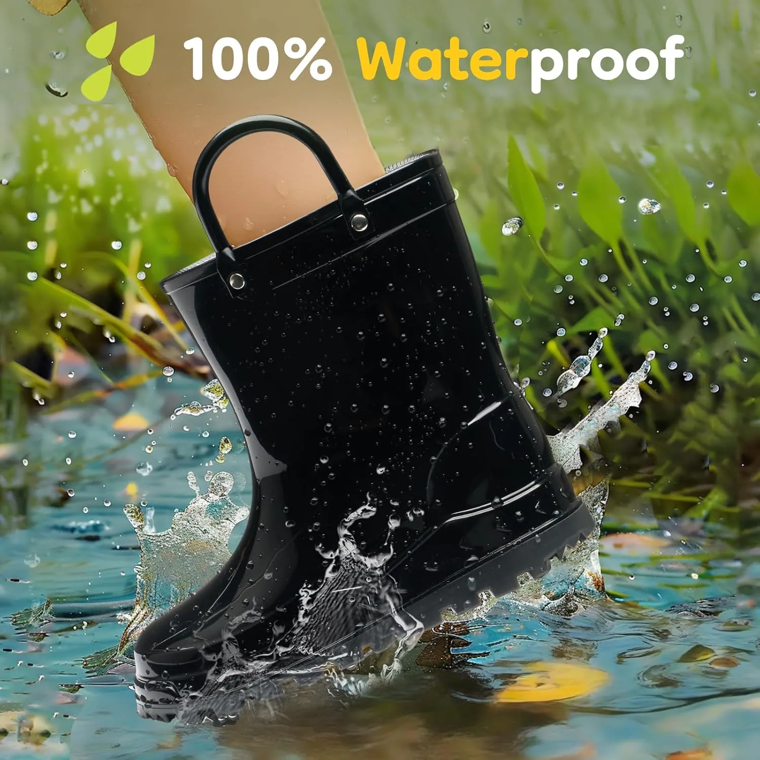 HISEA Toddler Kids Rain Boots for Boys Girls, Waterproof Rubber Boots with Easy-On Handles, Seamless Soft PVC Rainboots Lightweight Mud Shoes for Water Beach Outdoor Playing (Toddler/Little Kid/Big Kid)