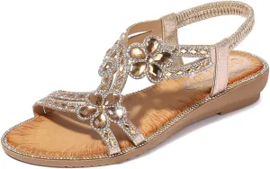 HNGHOU Womens Summer Sandals Comfort Flats Shoes Casual Open Toe Ankle Crystal Bohemia Beach sandals