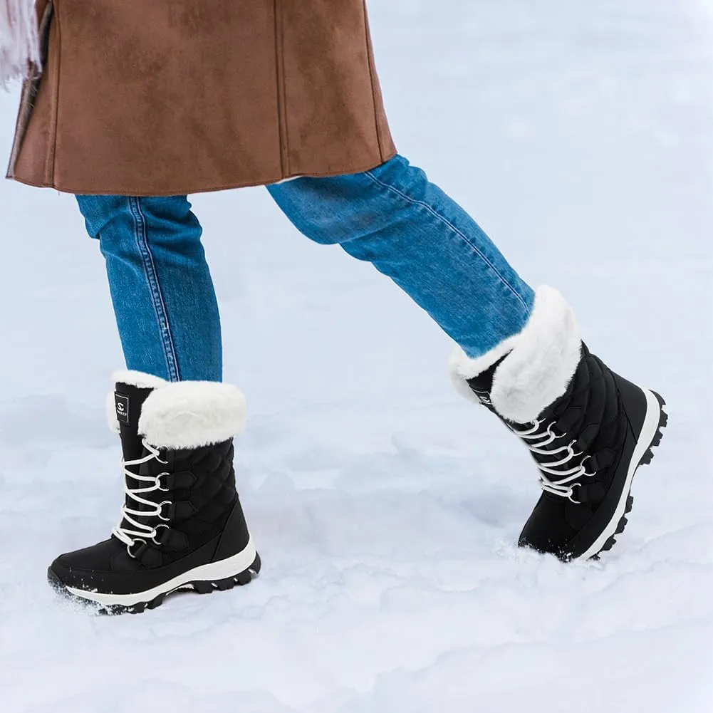 HOBIBEAR Womens Winter Boots Warm Faux Fur Lined Snow Boots Cold Weather Outdoor Shoes Water Resistant