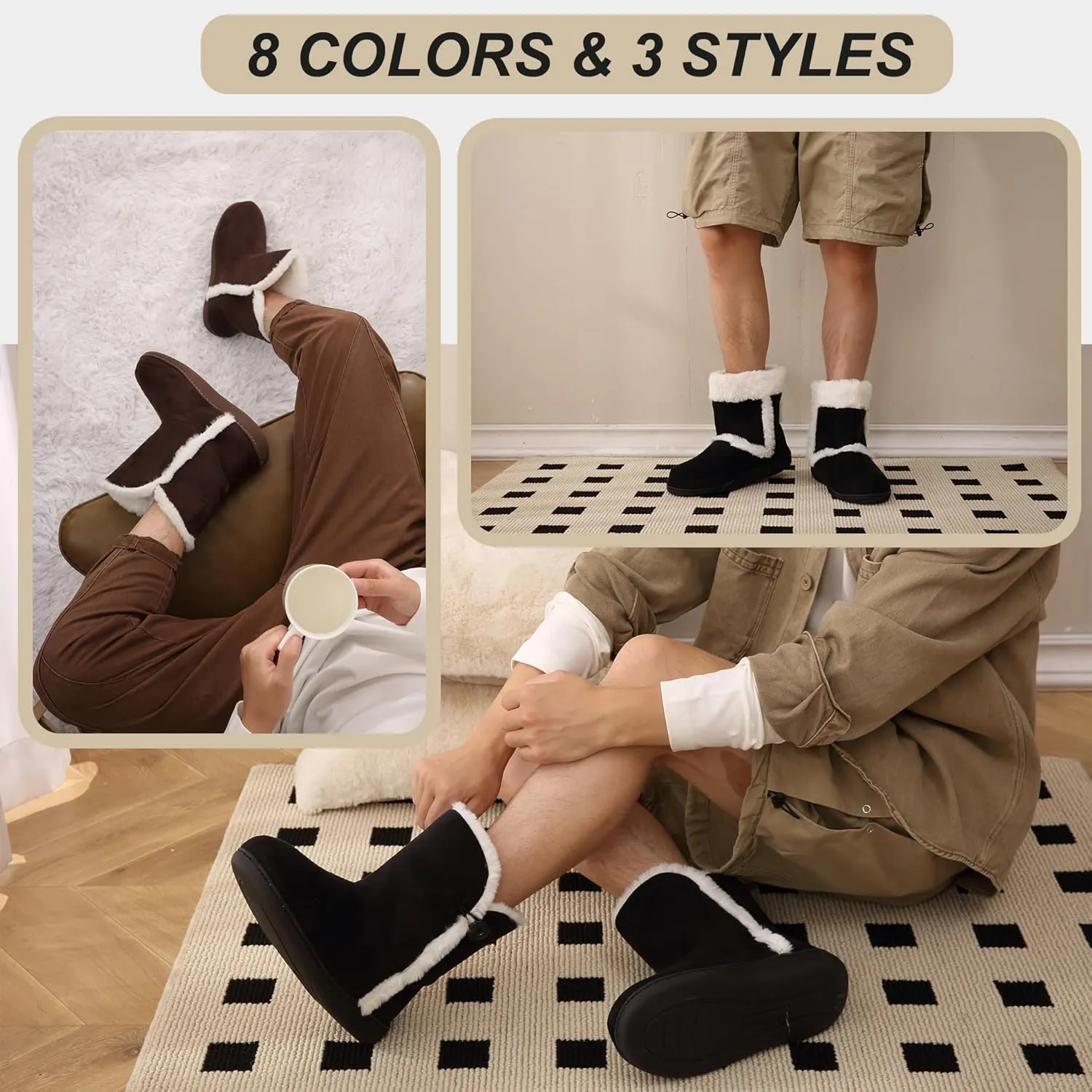 Home Slipper Men's Slippers Boots,Soft Winter Warm Memory Foam Indoor House Slipper Shoes