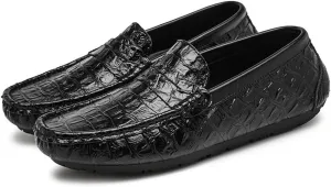 HOOENG Loafer Shoes Driving Moccasins for Men Penny Loafers Faux Crocodile Print Simple Leather Anti-Slip Resistant Flexible Casual Slip On (Color : Black, Size : 10)