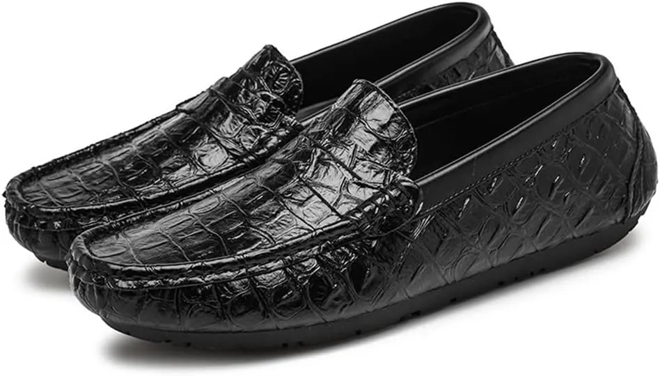 HOOENG Loafer Shoes Driving Moccasins for Men Penny Loafers Faux Crocodile Print Simple Leather Anti-Slip Resistant Flexible Casual Slip On (Color : Black, Size : 10)