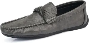 HOOENG Men's Loafers Round Toe Penny Moccasins Loafers Simple Vegan Leather Anti-Slip Flexible Slip Resistant Fashion Party Slip-on (Color : Grey, Size : 9)