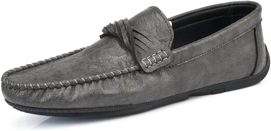 HOOENG Men's Loafers Round Toe Penny Moccasins Loafers Simple Vegan Leather Anti-Slip Flexible Slip Resistant Fashion Party Slip-on (Color : Grey, Size : 9)