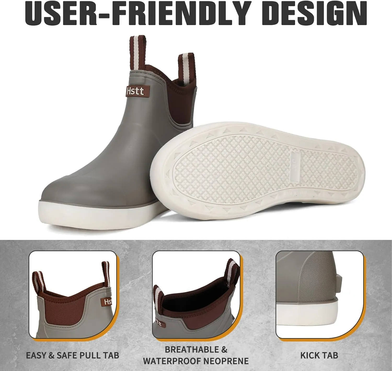 HSBDNZQ Men's Deck Boots, Deck Shoes Waterproof Rain Boots, Saltwater Rubber Ankle Boots, Non-Slip Garden Fishing Shoes for Boating Camping Sailing