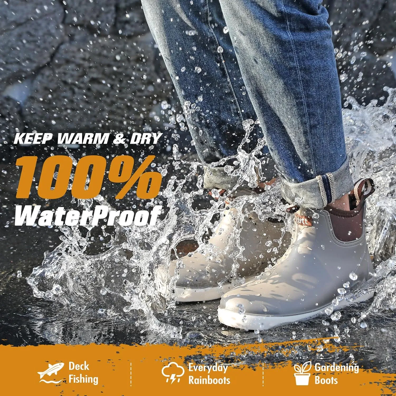 HSBDNZQ Men's Deck Boots, Deck Shoes Waterproof Rain Boots, Saltwater Rubber Ankle Boots, Non-Slip Garden Fishing Shoes for Boating Camping Sailing