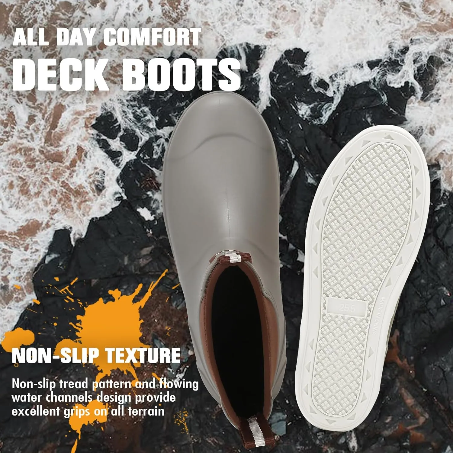 HSBDNZQ Men's Deck Boots, Deck Shoes Waterproof Rain Boots, Saltwater Rubber Ankle Boots, Non-Slip Garden Fishing Shoes for Boating Camping Sailing