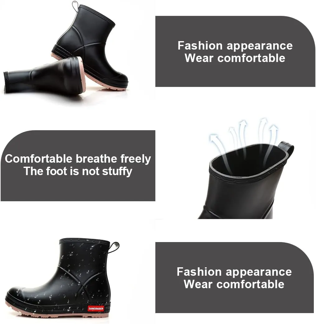 HSBDNZQ Rain Boots for Women, Lightweight Warm Waterproof Rain Boots, Anti-Slipping Garden Boots Soft and Durable, Chelsea Rain Boots with Comfortable Insoles for Outdoor