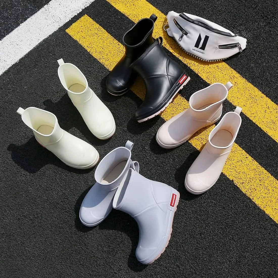 HSBDNZQ Rain Boots for Women, Lightweight Warm Waterproof Rain Boots, Anti-Slipping Garden Boots Soft and Durable, Chelsea Rain Boots with Comfortable Insoles for Outdoor