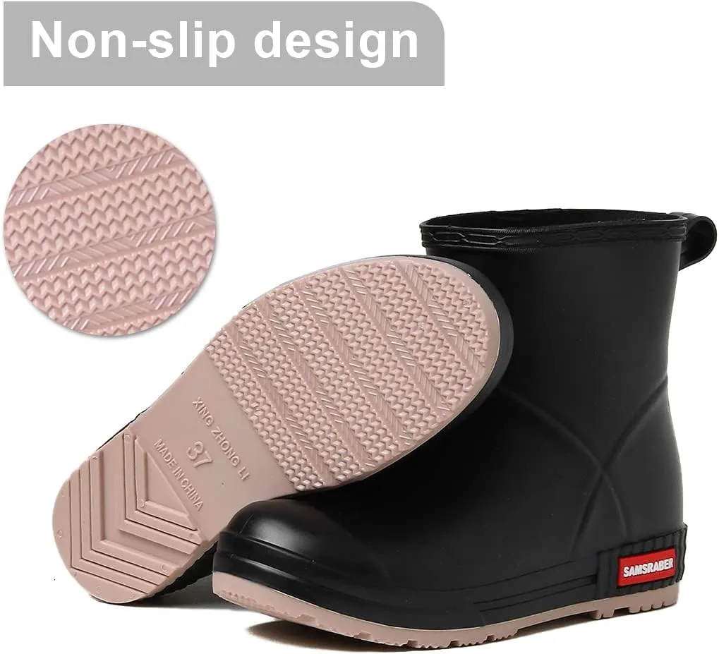 HSBDNZQ Rain Boots for Women, Lightweight Warm Waterproof Rain Boots, Anti-Slipping Garden Boots Soft and Durable, Chelsea Rain Boots with Comfortable Insoles for Outdoor
