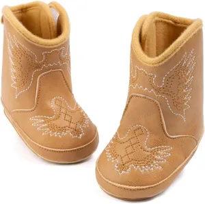 HsdsBebe Baby Boys Girls Western Cowboy Boots Infant Moccasins High Top Booties Toddler Soft Sole Non-Slip First Walker Crib Shoes